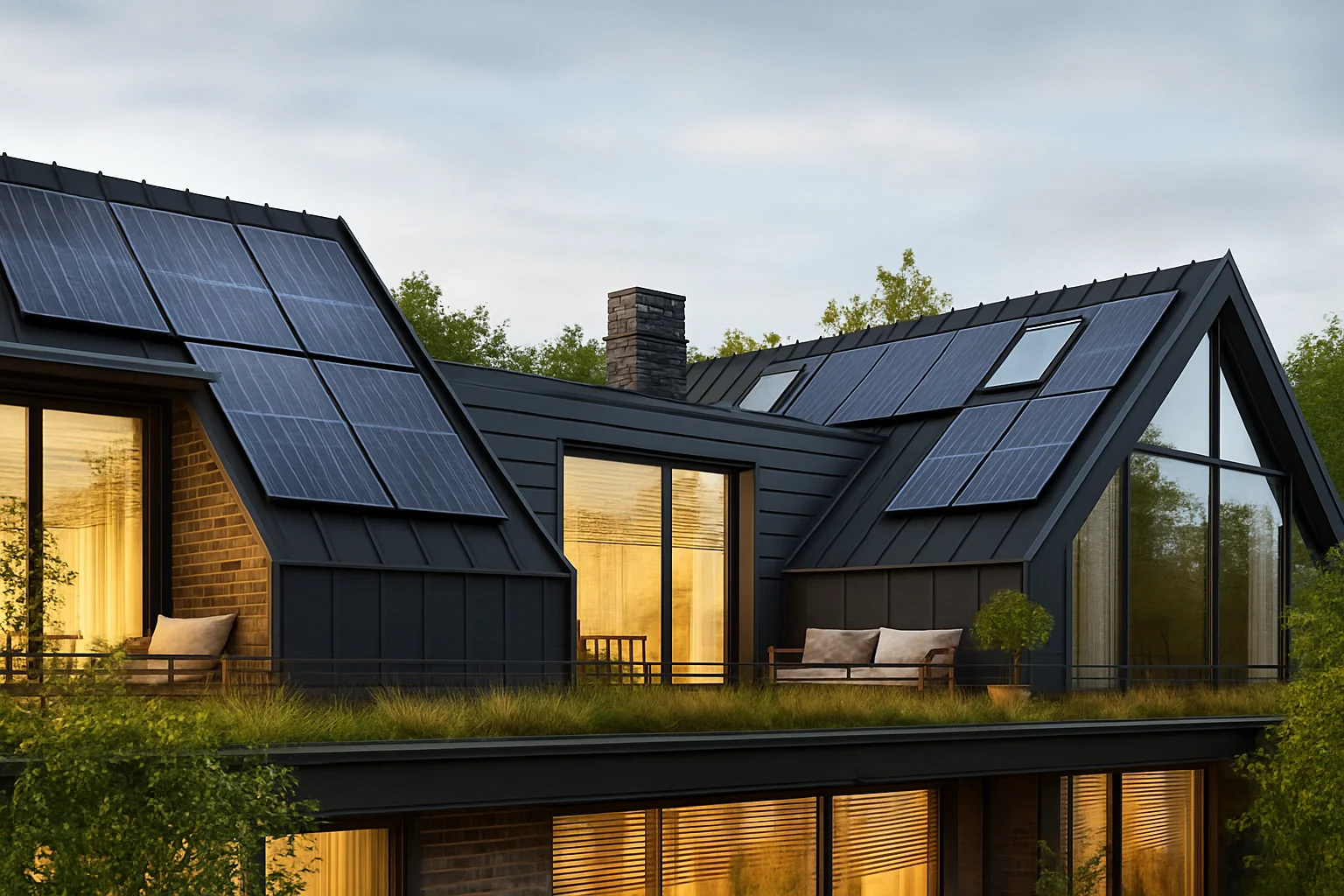 Modernes Haus mit Photovoltaik-Anlage